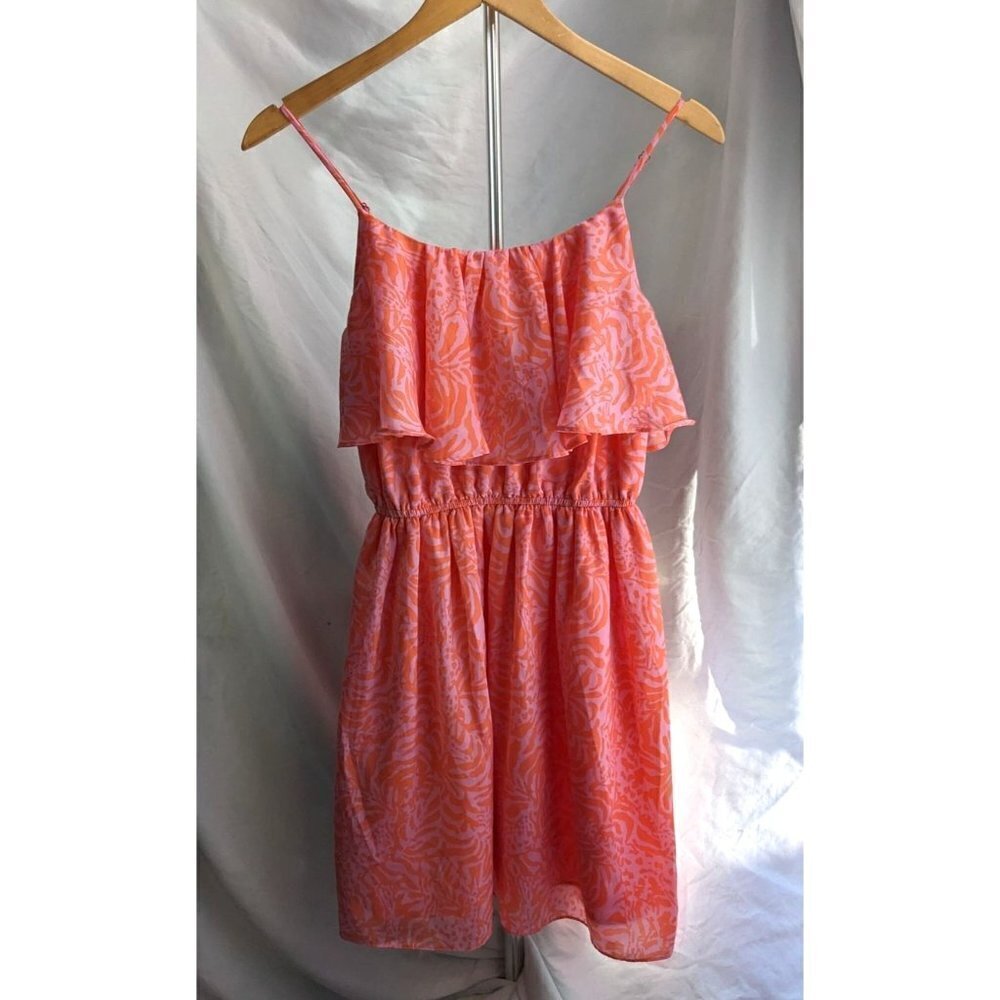 LILLY PULITZER for Target Coral Giraffing Me Crazy Satin Flounce SunDress Sz XS - Picture 3 of 8